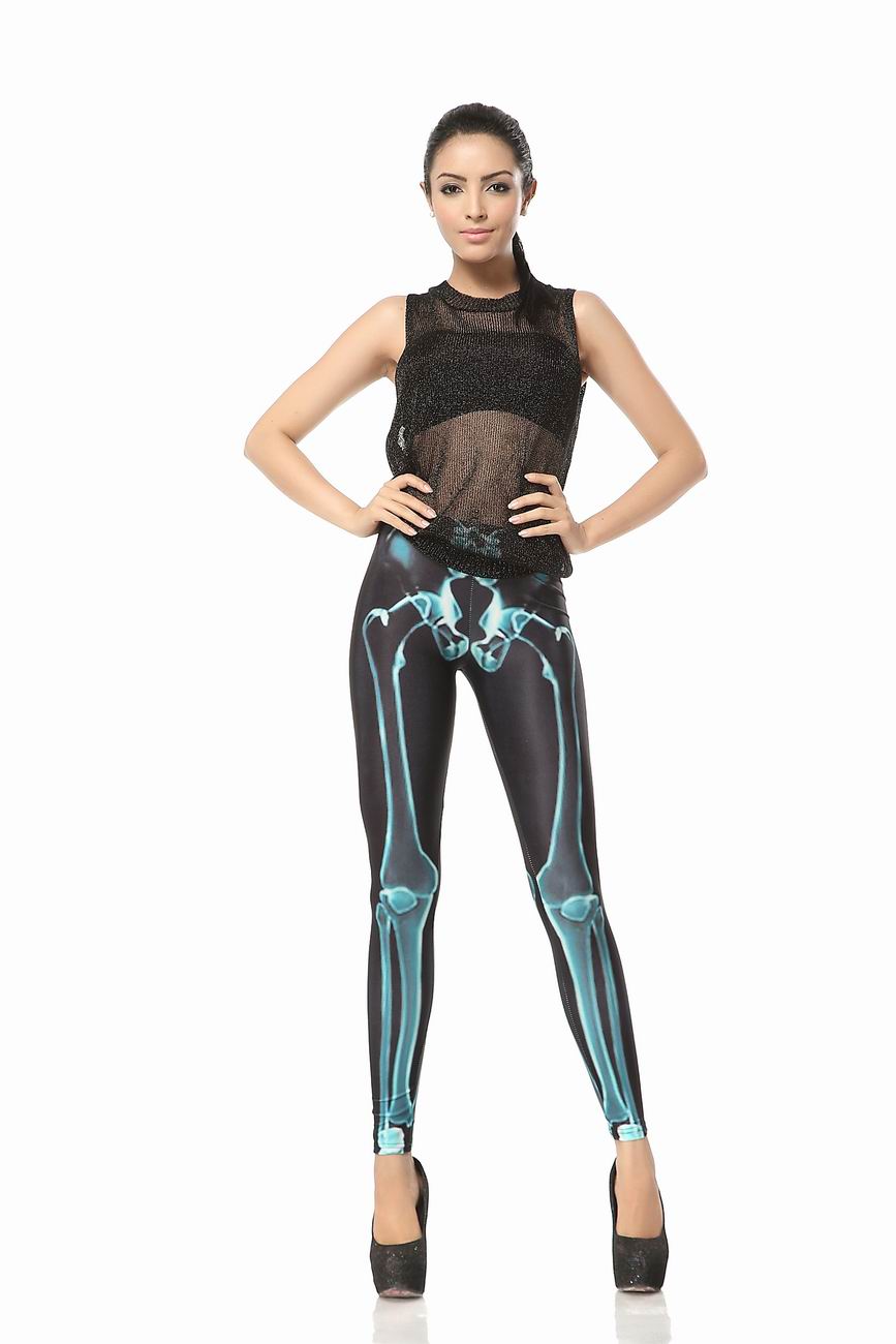 Bone Lines Leggings Abstract Black Green Skeleton Tight